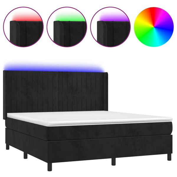 vidaXL Cama box spring c/ colch&atilde;o/LED 160x200 cm veludo preto