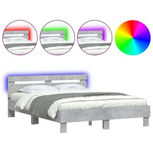 vidaXL Estrutura cama cabeceira e luzes LED 140x200cm cinzento cimento