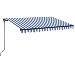 vidaXL Toldo retr&aacute;til manual com LED 350x250 cm azul e branco