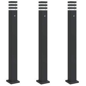 vidaXL Candeeiro ch&atilde;o p/ exterior c/ sensor 3 pcs 110cm alum&iacute;nio preto
