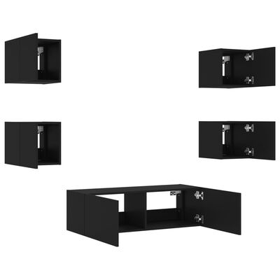 vidaXL 5 pcs móveis de parede para TV com luzes LED preto