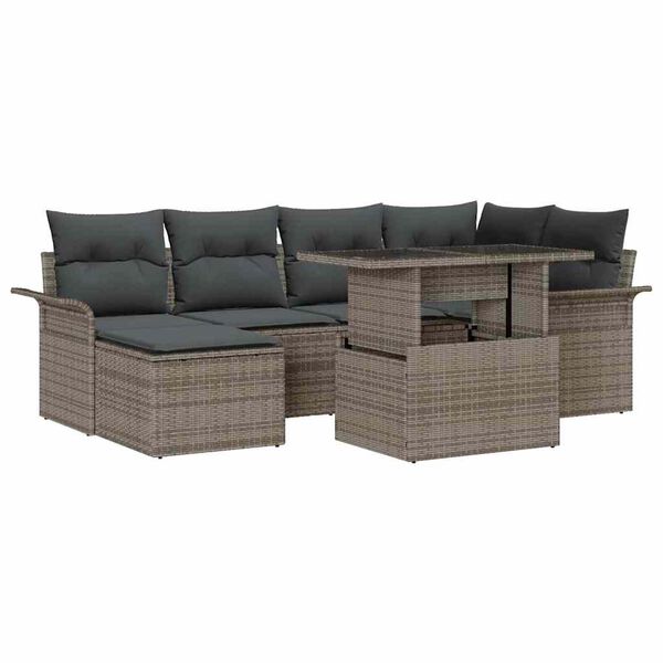 vidaXL Conjunto de Sof&aacute; de Jardim 7 pcs Cinzeto Rattan Sint&eacute;tico