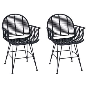vidaXL Cadeira de jantar 2 unid. Rattan e Ferro Preto 57 x 55 x 85 cm