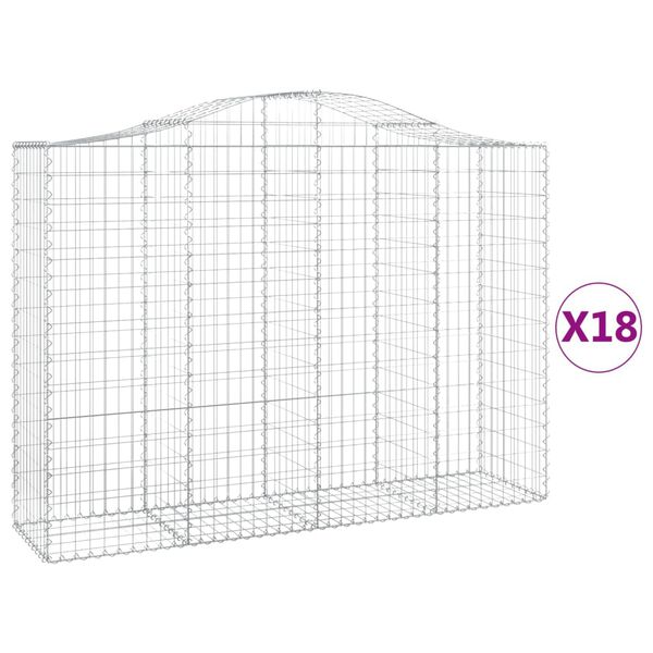 vidaXL Cestos gabi&atilde;o arqueados 18 pcs 200x50x140/160 ferro galvanizado
