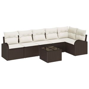 vidaXL Conjunto de Sof&aacute;s com almofada 7 pcs Marrom e Branco vime PE