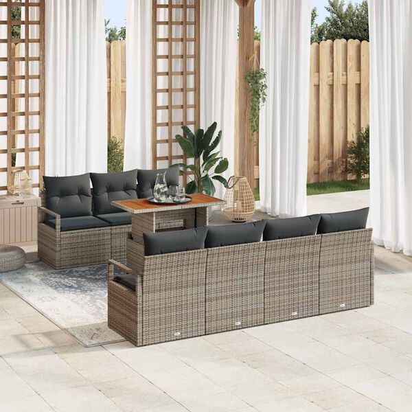 vidaXL Conjunto de Sofá de Jardim com almofada 8 pcs Cinza e Marrom