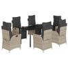 vidaXL 7 pcs conj. jantar p/ jardim c/ almofad&otilde;es vime PE cinza-claro