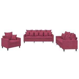 vidaXL 3 pcs conjunto de sof&aacute;s com almofad&otilde;es veludo vermelho tinto
