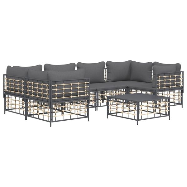 vidaXL 7 pcs conjunto lounge de jardim c/ almofad&otilde;es vime PE antracite