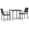 vidaXL 3 pcs conjunto de jantar p/ jardim c/ almofad&otilde;es vime PE e a&ccedil;o