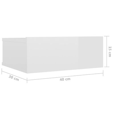 vidaXL Mesa cabeceira suspensa 40x30x15 cm contrapl. branco brilhante