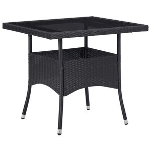 vidaXL Mesa de jantar para exterior vime PE e vidro preto