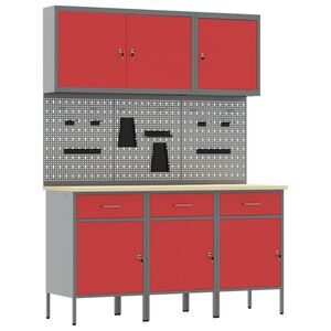vidaXL Arm&aacute;rio de Trabalho com gaveta 8 unid. Vermelho e Cinza
