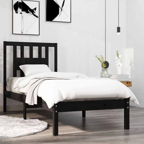 vidaXL Estrutura cama pequena solteiro 75x190 cm madeira maci&ccedil;a preto
