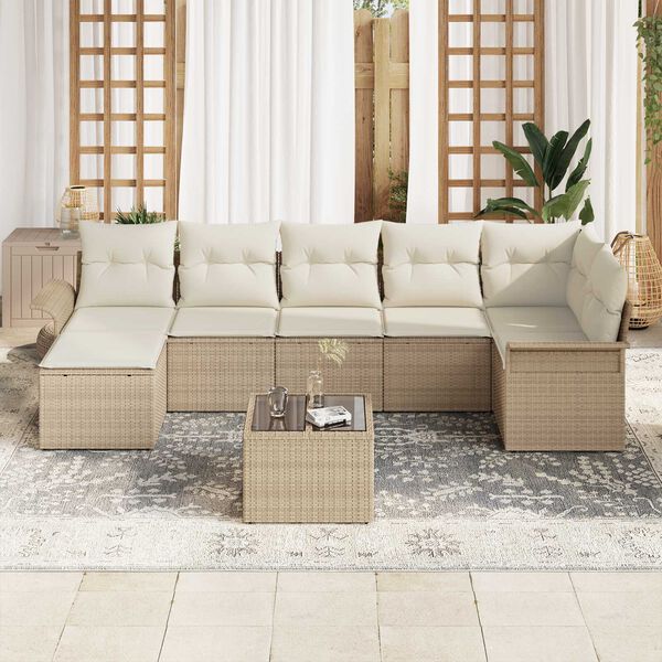 vidaXL Conjunto de Sof&aacute; de Jardim 8 pcs Bege Rattan Sint&eacute;tico