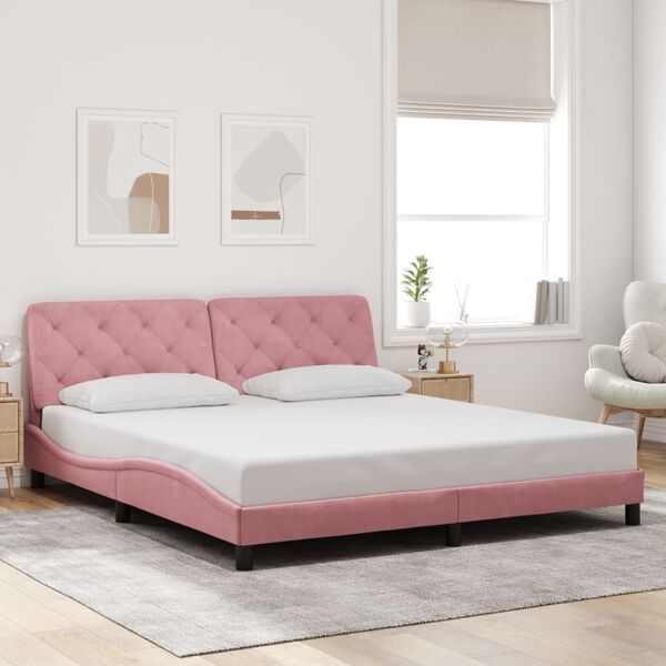 vidaXL Estrutura de cama sem colch&atilde;o 180x200 cm veludo rosa
