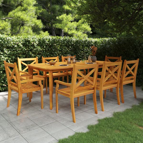 vidaXL 9 pcs conjunto de jantar para jardim madeira de ac&aacute;cia maci&ccedil;a