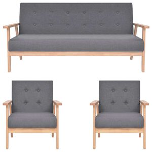vidaXL Conjunto de sof&aacute;s 3 pcs tecido cinzento-escuro