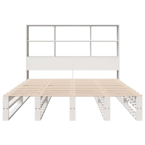 vidaXL Cama com estante sem colch&atilde;o 120x200 cm madeira maci&ccedil;a branco
