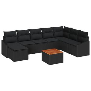 vidaXL Conjunto de Sof&aacute; de Jardim com almofada 9 pcs Preto vime PE