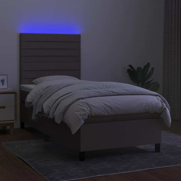 vidaXL Cama box spring + colchão/LED 90x190cm tecido cinza-acastanhado