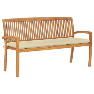 vidaXL Banco de jardim empilh&aacute;vel c/ almofad&atilde;o 159 cm teca maci&ccedil;a