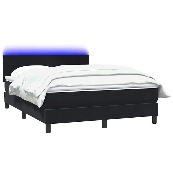 vidaXL Cama box spring c/ colch&atilde;o e LED 160x210 cm veludo preto