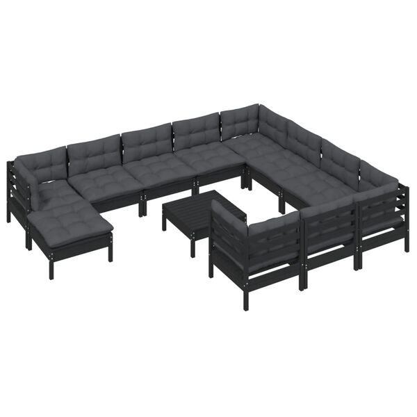 vidaXL 12 pcs conjunto lounge de jardim c/ almofad&otilde;es pinho preto
