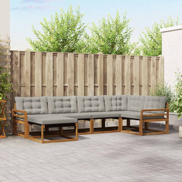 vidaXL Conjunto de Sof&aacute;s para Exterior 6 pcs Cinza Natural e Claro