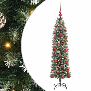 vidaXL &Aacute;rvore Slim de Natal Artificial Verde e Branco 120 cm