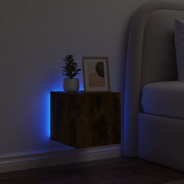vidaXL M&oacute;vel de parede p/ TV c/ luzes LED 30,5x35x30cm carvalho fumado