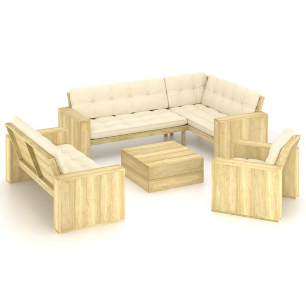 vidaXL 4 pcs conjunto lounge de jardim com almofad&otilde;es pinho impregnado