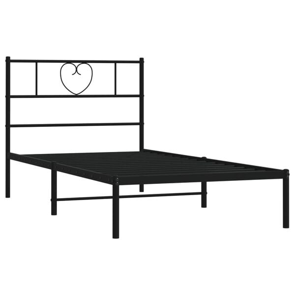 vidaXL Estrutura de cama metal s/ colch&atilde;o c/ cabeceira 75x190 cm preto