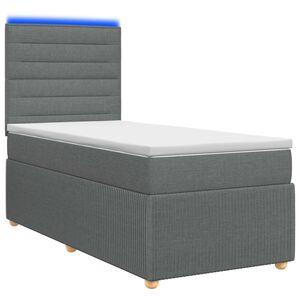 vidaXL Cama Box com LED e Colch&atilde;o Cinzento-Escuro 80 x 200 cm Tecido