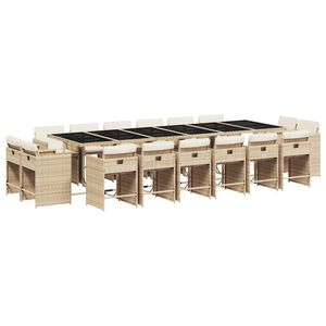 vidaXL 17 pcs conjunto de jantar p/ jardim c/ almofad&otilde;es vime PE bege