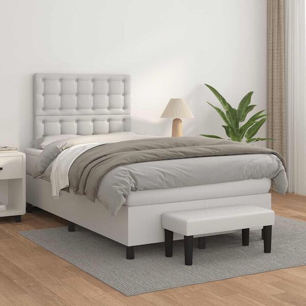 vidaXL Cama boxspring com colch&atilde;o 120x190 cm couro artificial branco