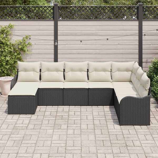 vidaXL Conjunto de Sof&aacute; de Jardim com almofada 8 pcs Preto e branco
