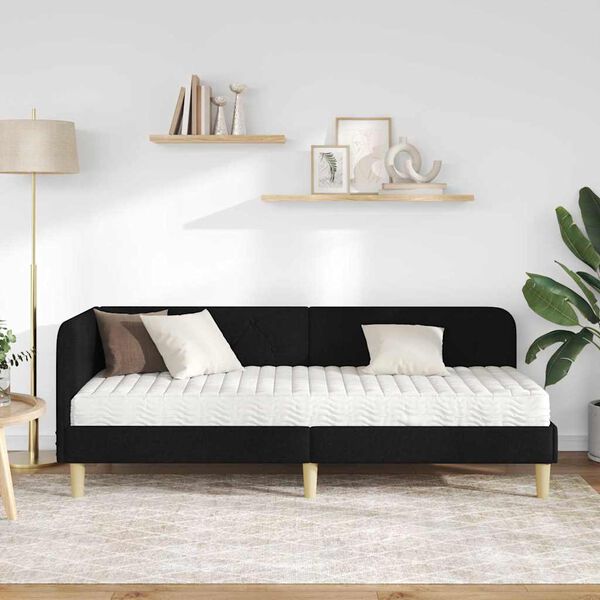 vidaXL Estrutura de Cama de Canto com colch&atilde;o Preto 80 x 200 cm tecido