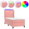vidaXL Cama box spring c/ colch&atilde;o/LED 90x190 cm veludo rosa