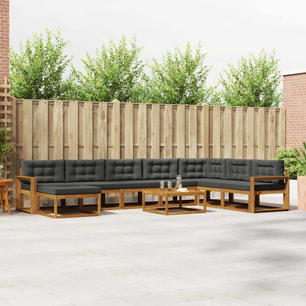 vidaXL Conjunto de Sof&aacute;s para Exterior 9 pcs Natural e Antracite