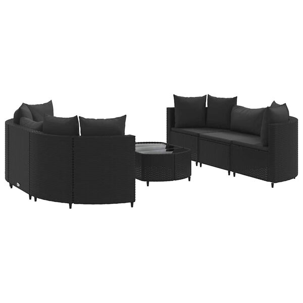 vidaXL 7 pcs conjunto de sof&aacute;s p/ jardim c/ almofad&otilde;es vime PE preto