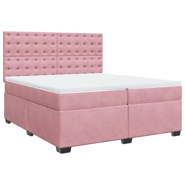 vidaXL Cama com molas/colch&atilde;o 200x200 cm veludo rosa