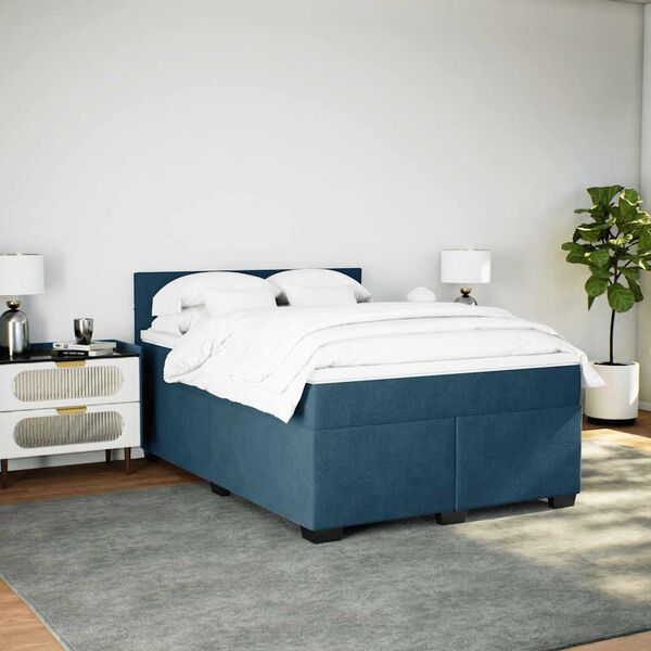 vidaXL Cama com molas/colch&atilde;o 160x200 cm veludo azul