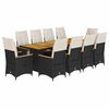 vidaXL 11 pcs conjunto de bistr&ocirc; p/ jardim c/ almofad&otilde;es vime PE preto