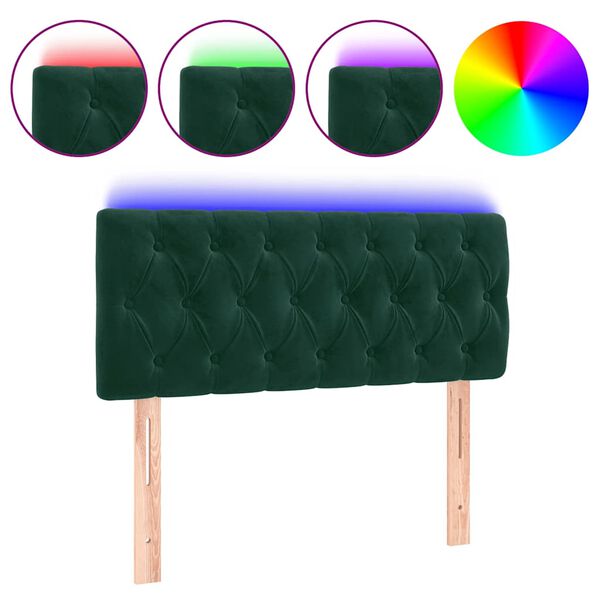 vidaXL Cabeceira de cama c/ luzes LED veludo 90x7x78/88cm verde-escuro
