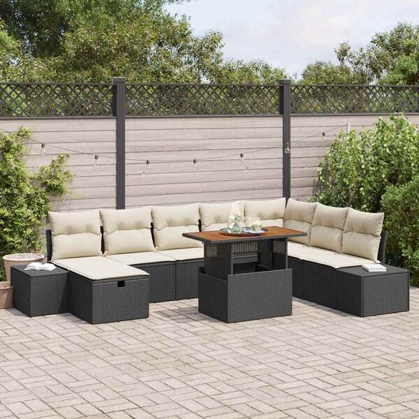 vidaXL Conjunto de Sofá de Jardim 9 pcs Preto Rattan Sintético