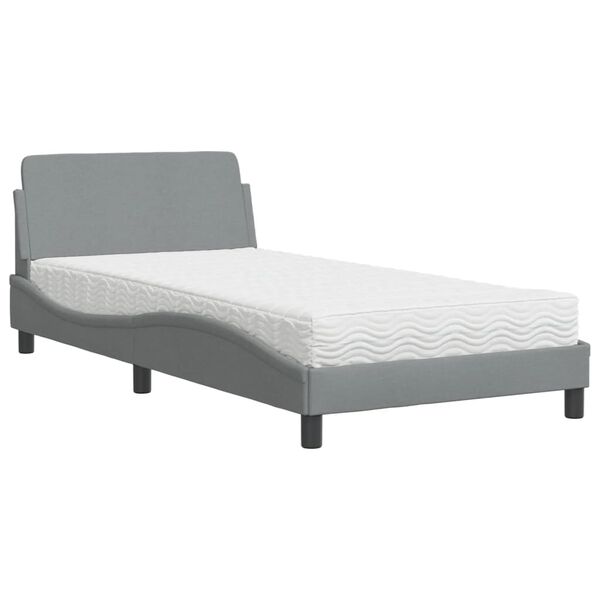 vidaXL Cama com colch&atilde;o Dover 100x200 cm tecido cinzento-claro