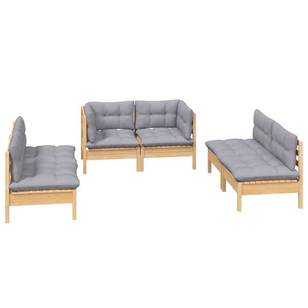 vidaXL 6 pcs conjunto lounge de jardim + almofadões cinza pinho maciço