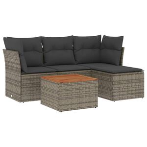 vidaXL 5 pcs conjunto sof&aacute;s de jardim c/ almofad&otilde;es vime PE cinzento