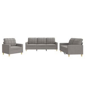 vidaXL 3 pcs conjunto de sof&aacute;s com almofad&otilde;es tecido cinza-acastanhado
